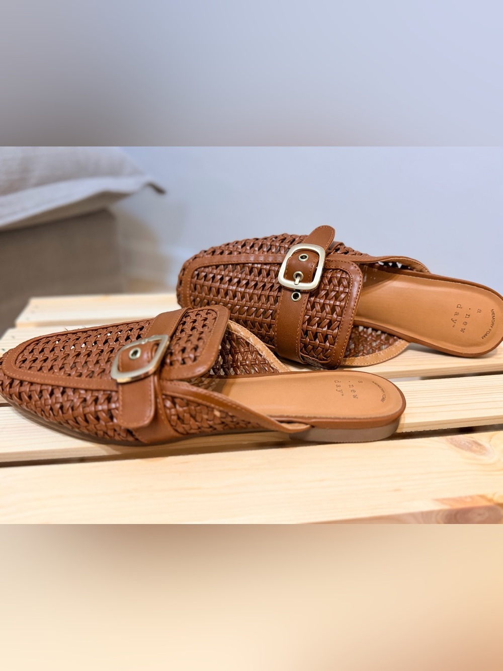 a new day Brown Woven Buckle Slide Mule